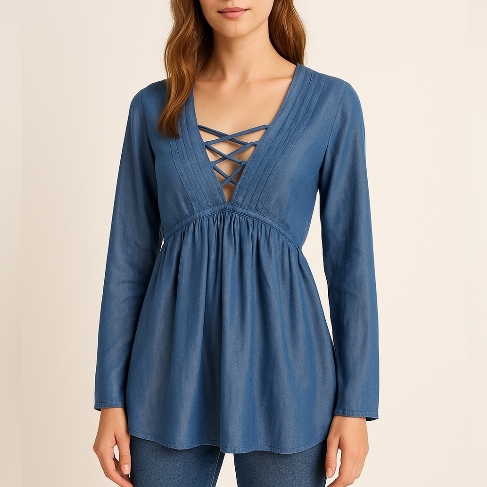 NWT Altard State Chambray Bell Sleeve Top